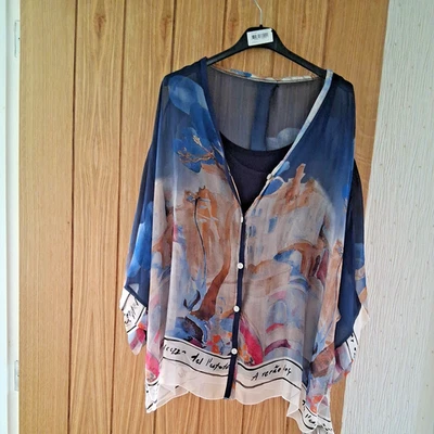 COCOA BLUSH GORGEOUS FLOATY SILK MIX TUNIC TOP -OSPLUS -BNWT - Image 1 of 4