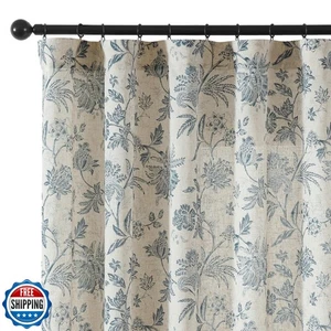 Vangao Leinenmischung Blau Blumen Vorhänge für Schlafzimmer, 84 Zoll Länge Bedruckt F - Bild 1 von 5
