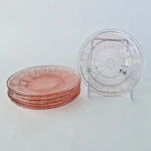 Vintage Jeannette Glas Rosa Depression Doric und Stiefmütterchen Dessertteller 6er Set - Bild 1 von 6