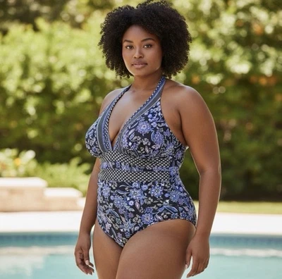 Trajes de baño para todas las mujeres talla grande 26 azul púrpura traje de baño de una pieza baño Foto 1 de 4