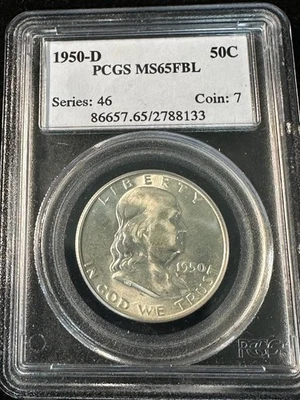 1950-D Franklin Half Dollar PCGS MS65FBL   MS 65 FBL   Full Bell Lines   #8133 - Image 1 of 2