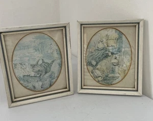 Vintage Cat & Rabbit Framed Pictures X 2, 13x10cm Each, White Country Cottage - Picture 1 of 13