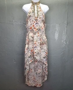 Haute Hippie Maxi Dress Women 2 Wished Upon Silk High Low Beaded Collar High Low - Picture 1 of 23
