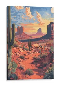 Desert Cactus Sunset Canvas Print, Southwest Nature Home Decor - Picture 1 of 17