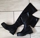 Womens Black Over The Knee Boots Chunky Sole Stretch Leg Thigh High Biker Shoes