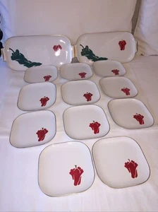 KOKURA WARE (JAPANISCH) 2 SERVIERTABLETTS ELF KLEINE TELLER, 1 FEHLT SIEHT SCHÖN AUS - Bild 1 von 11