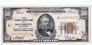 1929 $50 SAN FRANCISCO California CA Federal Reserve Bank FRB National Currency - Picture 1 of 2