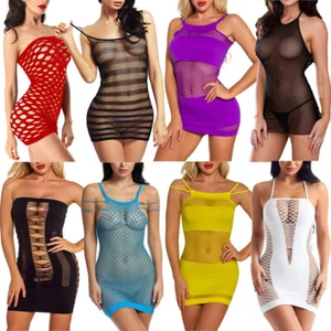 Sexy Women's Hollow Out Fishnet Bodycon Mini Dress Babydoll See Through Clubwear - Picture 1 of 62