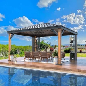 14 Ft. W x 12 Ft. D Aluminum Patio Gazebo with Shelves - Picture 1 of 8