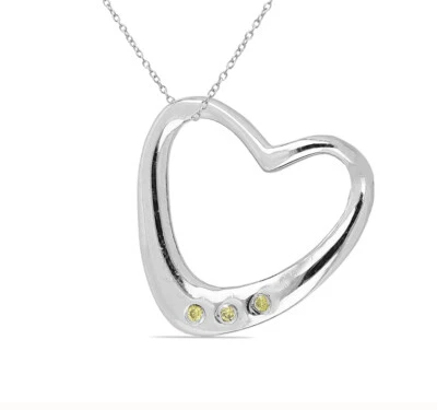 Nobile 0,03 Carati Gialli Diamante Ciondolo Cuore 925 Argento Collier Collana - Immagine 1 di 4