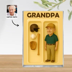 Baseball Dad Gift - Custom Photo Figure Block - Father's Day - Coach Grandpa - Picture 1 of 4