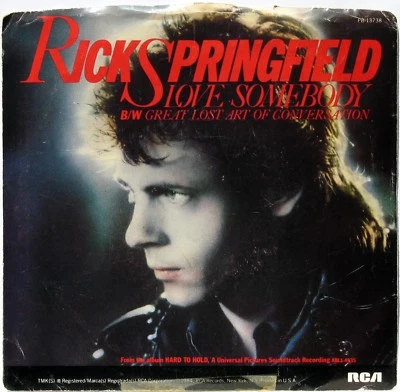 RICK SPRINGFIELD LOVE SOMEBODY ORIGINAL 1984 7" 45 RPM RCA WITH PICTURE SLEEVE - Image 1 of 4