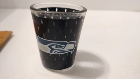 New SEATTLE SEAHAWKS NFL Football Mesh Jersey Look Dark Blue Shotglass RARE Cover