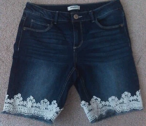 Mudd Girls Blue Denim Jean Shorts Girls 16 Lace Accent Stretchy - Picture 1 of 6