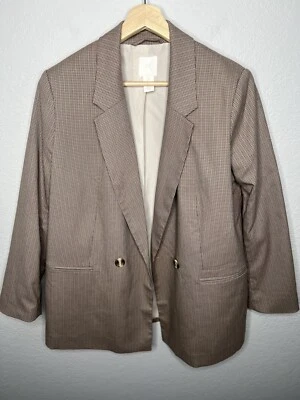 Blazer H&M de gran tamaño para mujer talla M marrón pata de gallo a cuadros preppy carrera Foto 1 de 4