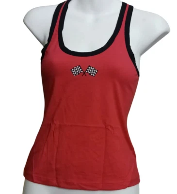 Pit Stop Racerback Tank Top Women's Medium Checkered Flags Racing Themed Fun New - Image 1 of 4