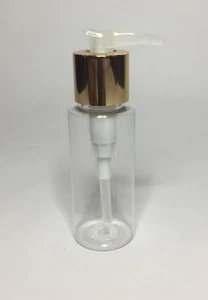 100ml PET Plastic Cylindrical Bottles +Shiny Gold/Natural Lotion Pump ANY AMOUNT - Picture 1 of 1
