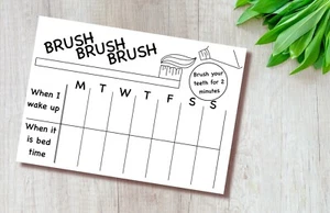 Handmade A4 Brush Teeth Reward Chart, reusable, Laminated, wipe clean, B&W - Picture 1 of 5