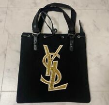 Yves Saint Laurent Black Tote Bag YSL Gold Logo Cosmetic Limited Cotton Unused