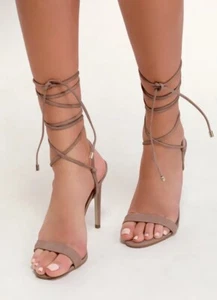 Steve Madden Sz 7.5 High Heels Level Blush Genuine Nubuck Leather Lace-Up Women - Picture 1 of 12