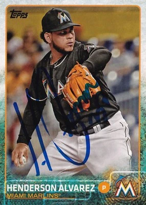 Tarjeta Topps 2015 firmada por Henderson Álvarez #577 Miami Marlins Blue Jays Foto 1 de 3