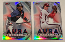 (2) 2022 Finest Aura of Excellence Dustin Pedroia & Steve Carlton Insert Cards