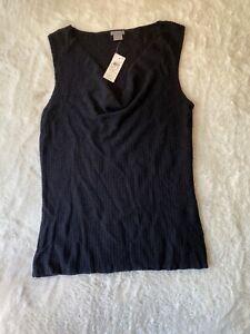 Ann Taylor Sweater Size Large Black Silk Blend Tank Sleeveless NEW NWT