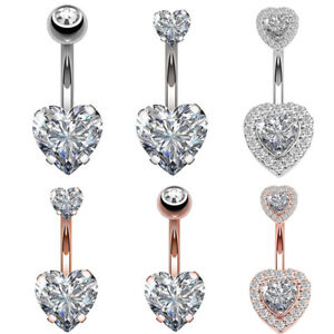 Heart Shape Belly Button Bar Barbell Crystal Body Piercing Navel Ring Jewelry