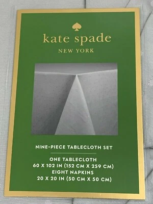 kate spade NEW YORK Larabee Dot Tablecloth 60 X 102in. 8 napkins  GRAY NIP  - Image 1 of 4
