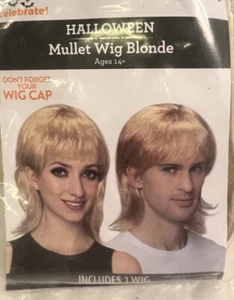 New Celebrate Halloween Party Mullet Short Wig Blonde Adult one Size Ages 14+ - Picture 1 of 4