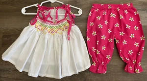 REMEMBER NGUYEN floral SMOCKED shirt & pants set~6M~6 months~hot pink & white~ - Picture 1 of 6