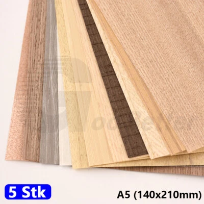 5 Stk Größe A5 Holz Furnier Natürliche Holzmaserung Blatt Hintergrund Bastel DIY - Bild 1 von 3