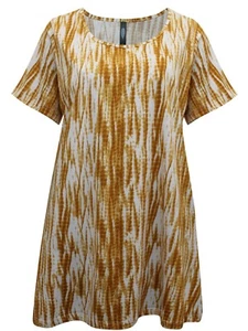 CURVE LADIES PURE COTTON MUSTARD PRINT SHORT SLEEVE TOP NEW (ref 117) SALE - Picture 1 of 3