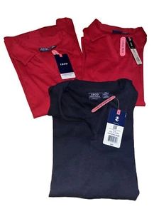 3 Izod Girls School Uniform Short Sleeve Polo Shirts 14.5/16.5 Plus Red/Navy - Picture 1 of 6