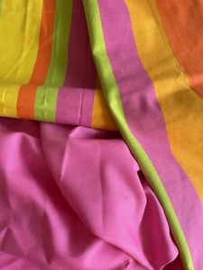 70’s Groovy Bright Valance (2) Striped Sturdy Cotton Upcycle + Extras! - Picture 1 of 10