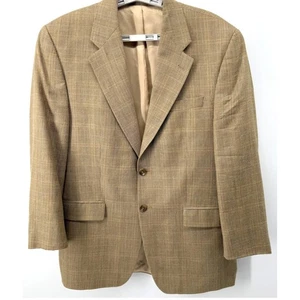 Ralph Lauren Sport Coat Men 40R Brown Tan Window Pane Plaid Silk Wool Blazer - Picture 1 of 14