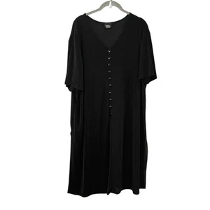 Loom Wear USA Black Slinky Acetate Travelers Short Sleeve Shift Dress Buttons 3X - Picture 1 of 6