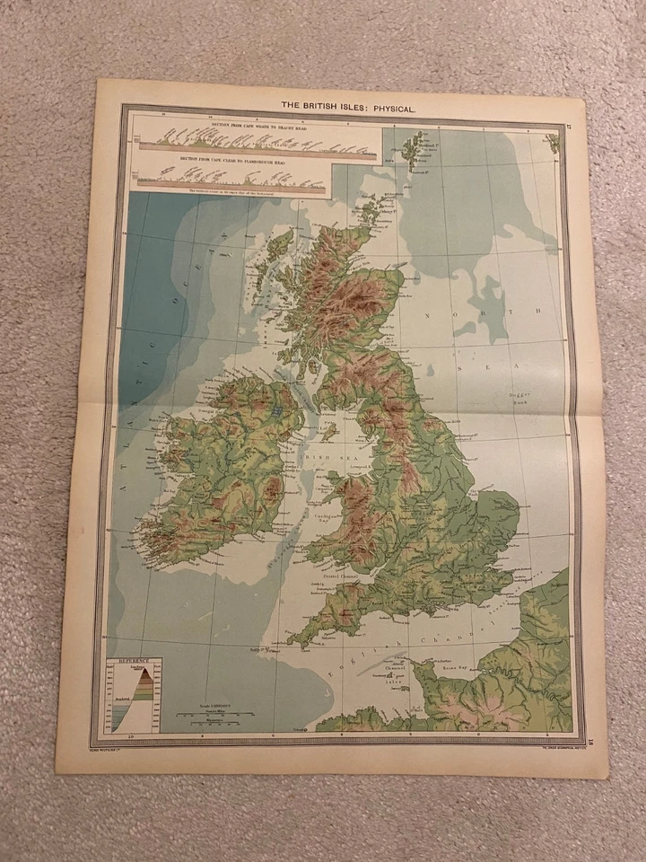 THE BRITISH ISLES (PHYSICAL) - Antique 20 x 15 Inch Map Published In 1905 - Image 1 of 1