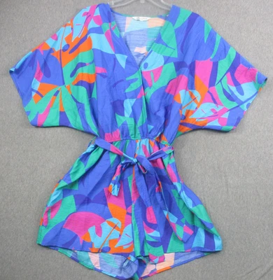 Mameluco Cupshe para mujer mediano azul estampado de hojas tropicales con cinturón cubierta de playa Foto 1 de 4