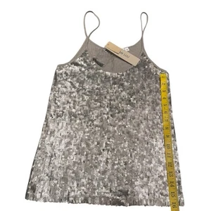Chan Luu Silber Metallic Pailletten glänzend Glam Camisole Tank Top Größe Medium Neu mit Etikett - Bild 1 von 7