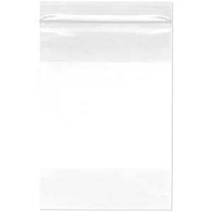Bolsas de plástico Plymor 5" x 7", 4 mil con cierre de cremallera de bloque blanco resistente - Imagen 1 de 3