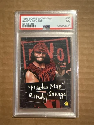 Pegatina Topps WCW 1998 nuevo sin etiquetas S3 Macho Man Randy Savage PSA 7 WWF WWE Foto 1 de 2