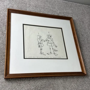 Original dessin animé robot romantique drôle signé Al Kaufman encadré - Photo 1/4