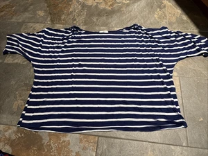 Top para mujer Dressbarn talla 3X azul/blanco a rayas mangas cortas hombro abierto - Imagen 1 de 7