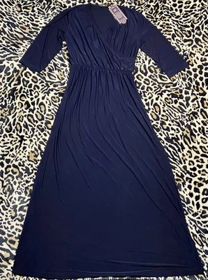 Maxi Vestido Koh Koh Azul Marino Para Mujer XL Manga Larga Elegante Diseño Imitación Envolvente ¡NUEVO CON ETIQUETAS! Foto 1 de 4