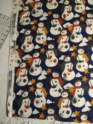 Muñeco de nieve primitivo de tela de invierno de Navidad azul marino algodón BTHY 18x45 Foto 1 de 3