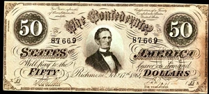 Feb 17, 1864 Confederate States of America $50 Obsolete Banknote T-66 S/N #87669 - Picture 1 of 2