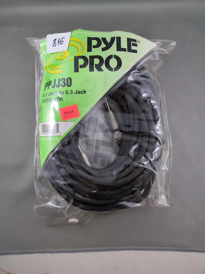 Pyle Pro PPJJ30 30ft 12GA Instrument Cable 1/4" to 1/4" Phono Jack New 6.3mm - Image 1 of 4