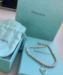 TIFFANY & CO. Return to Tiffany Series Blue Heart 925 Sterling Silver Bracelet - Picture 1 of 6