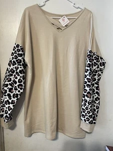 Moderne Rebelbluse Damen Gr. XXL Beige Bluse Leopard Langarm - Bild 1 von 5